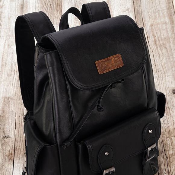 Wrangler Black 100% Genuine Leather Backpack *NEW in Package*